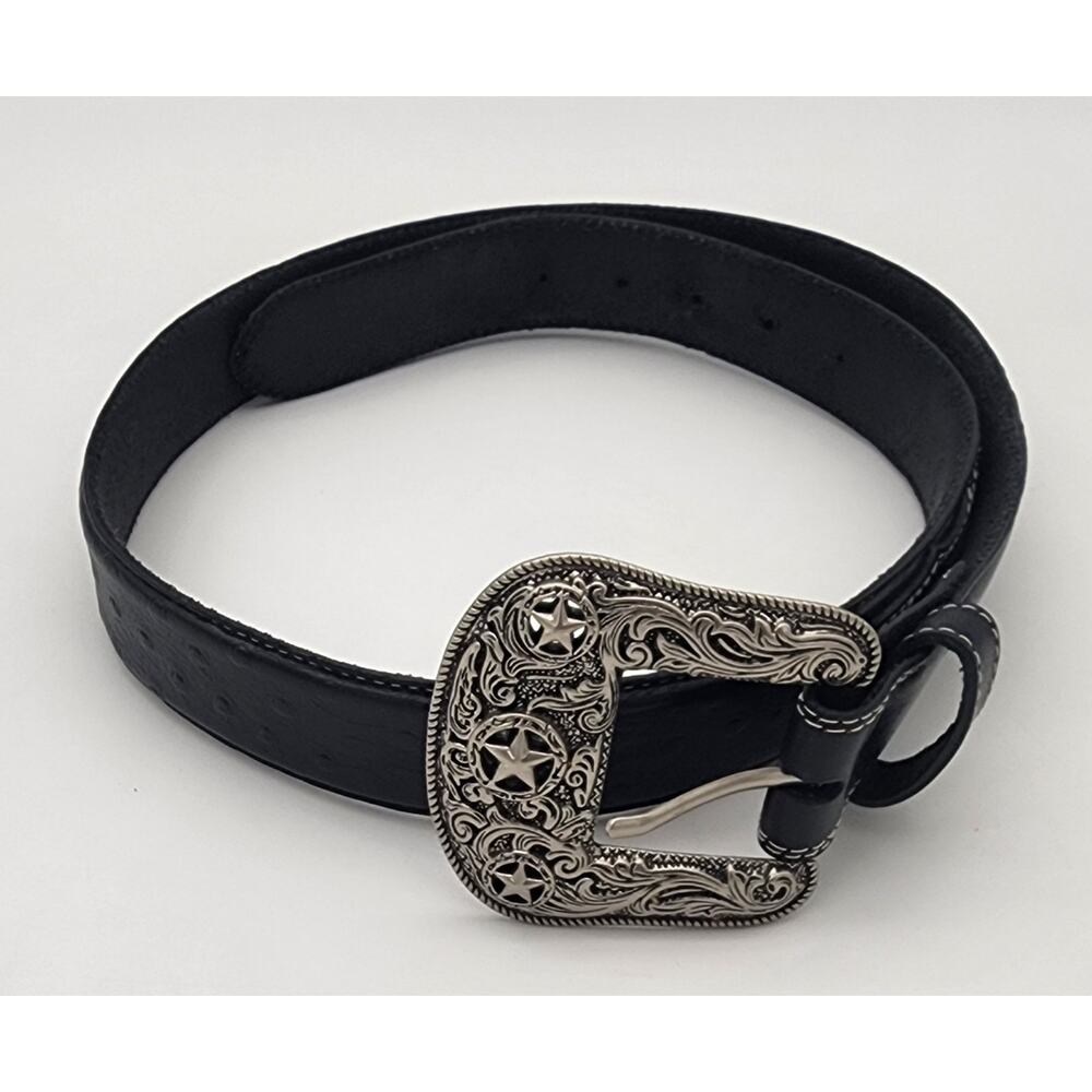 Cody James Men's Leather Western Black Belt with Lonestar Silver Metal Size 38